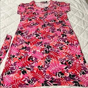 Lands' End Pink and Red Floral Dress